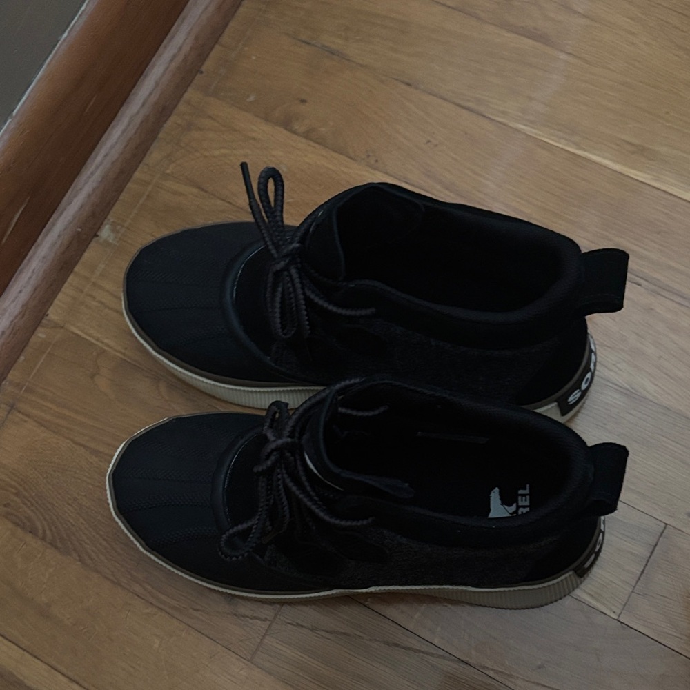 Sorel Black and Cream Slip-On Duck Boot Sneaker
